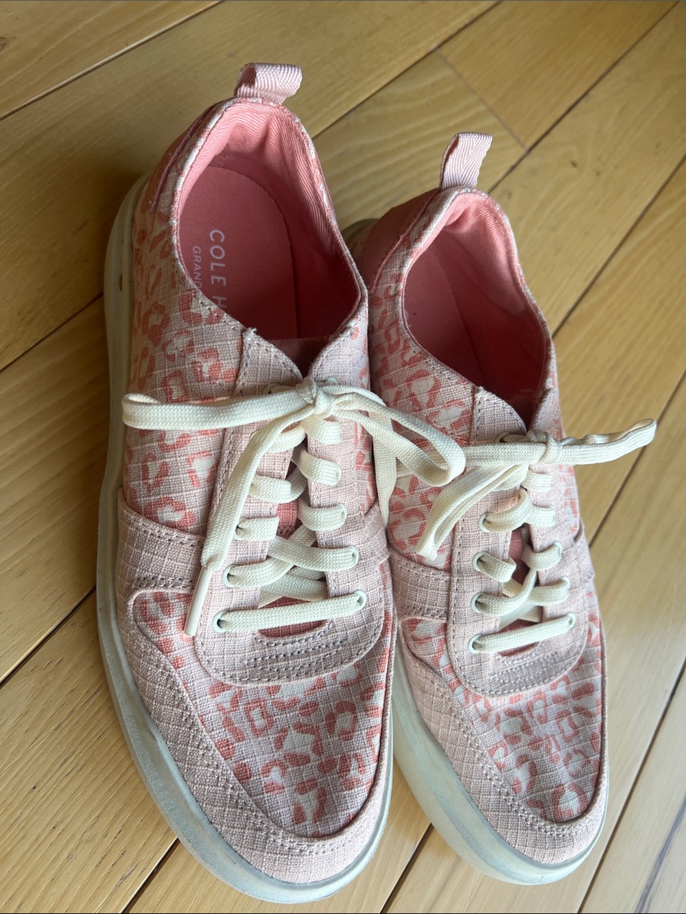 Cole Haan Pink Leopard-Pattern Knit Lace-Up Sneakers